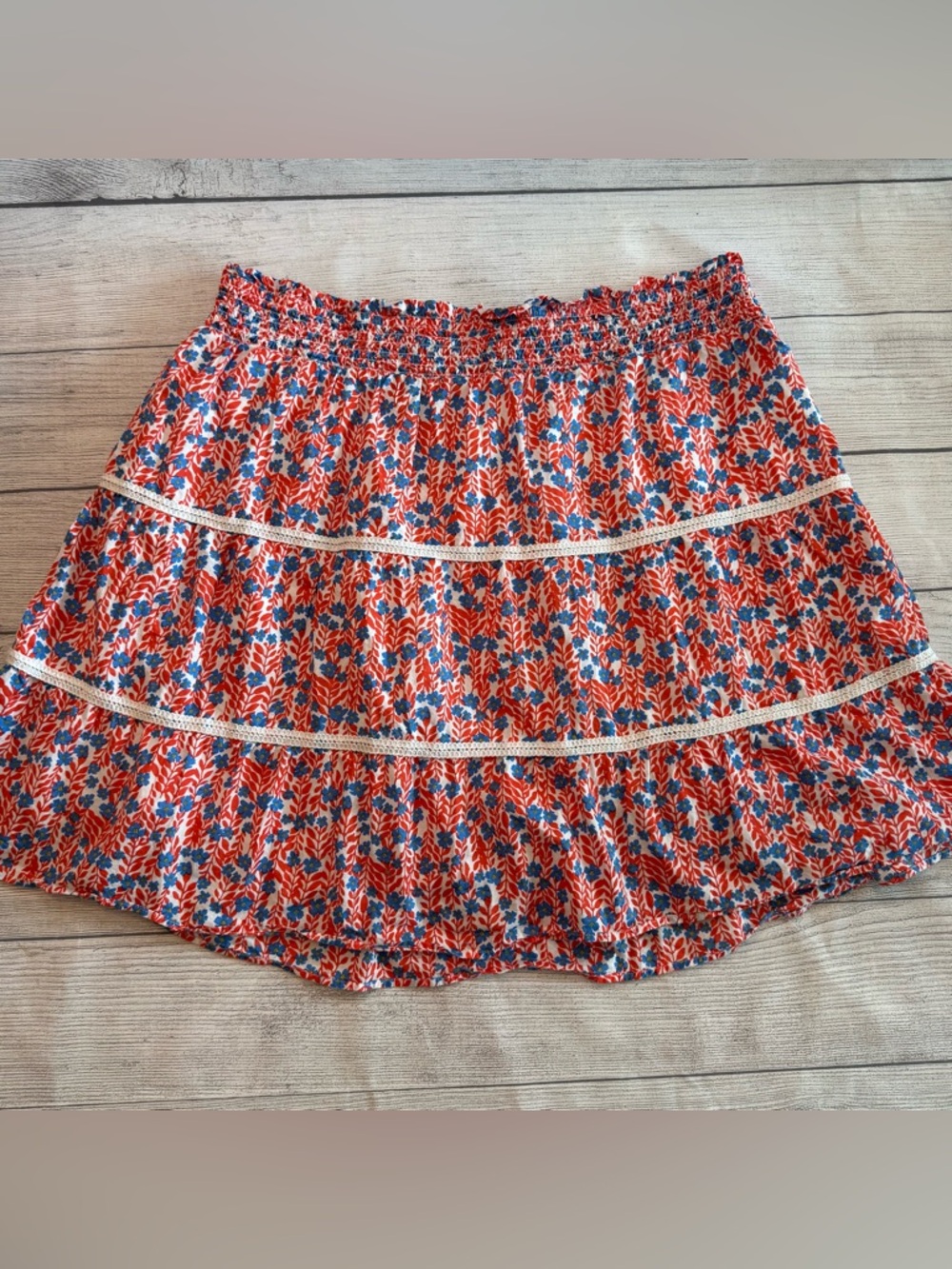 J. Crew Red & Blue Floral Tiered Mini Skirt